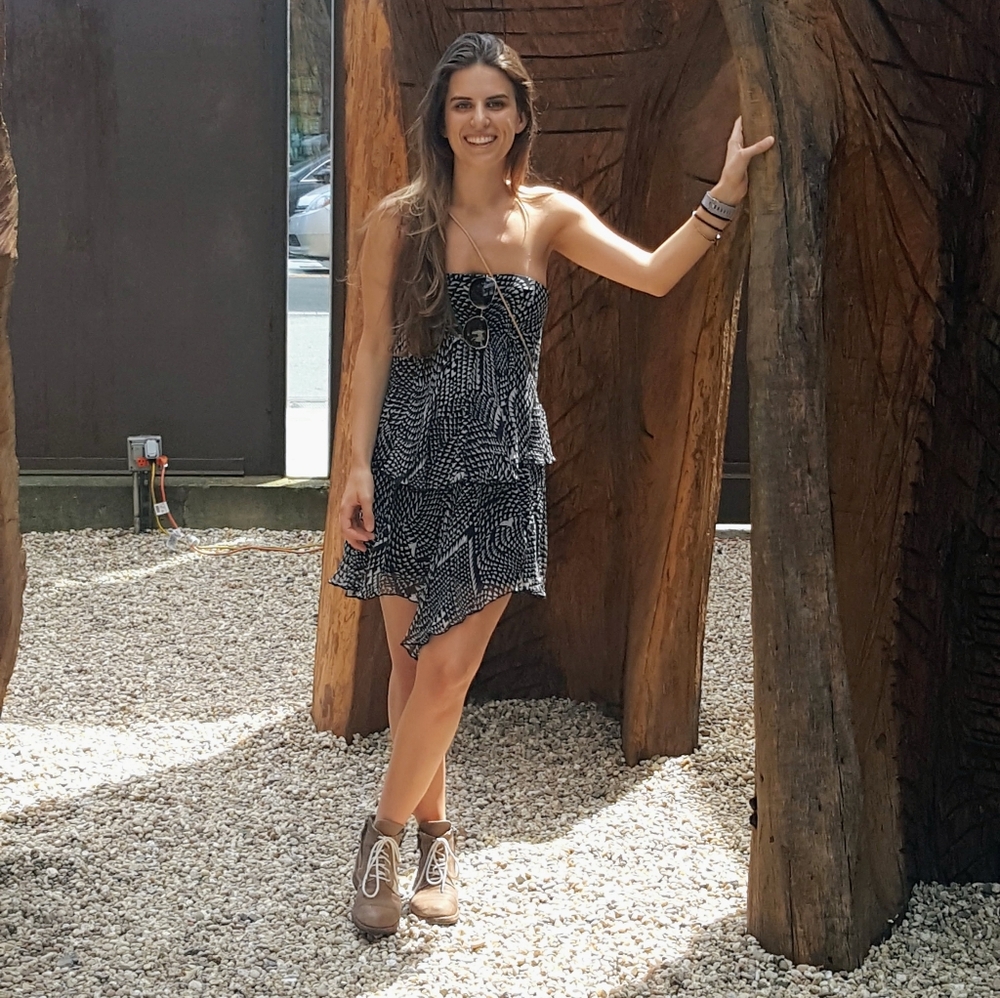 BCBGMaxAzria Black and White Asymmetrical Silk Dress